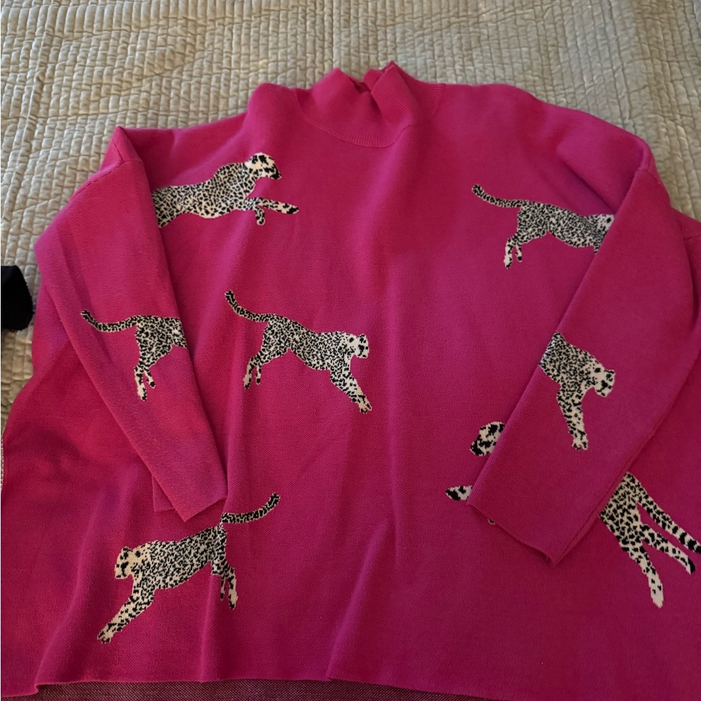 Entro Pink Cowl Neck Sweater with Leopard Print